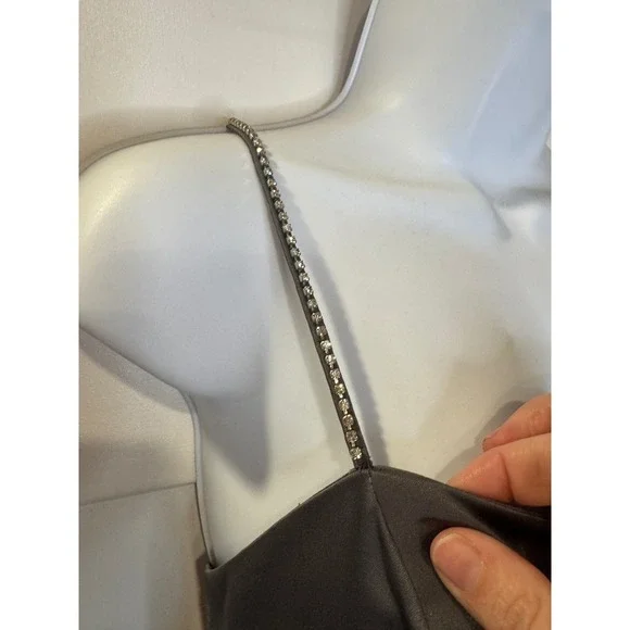 Alfred Angelo Charcoal Satin Embellished rhinestone Strap Dress Size 4 - Picture 2 of 11